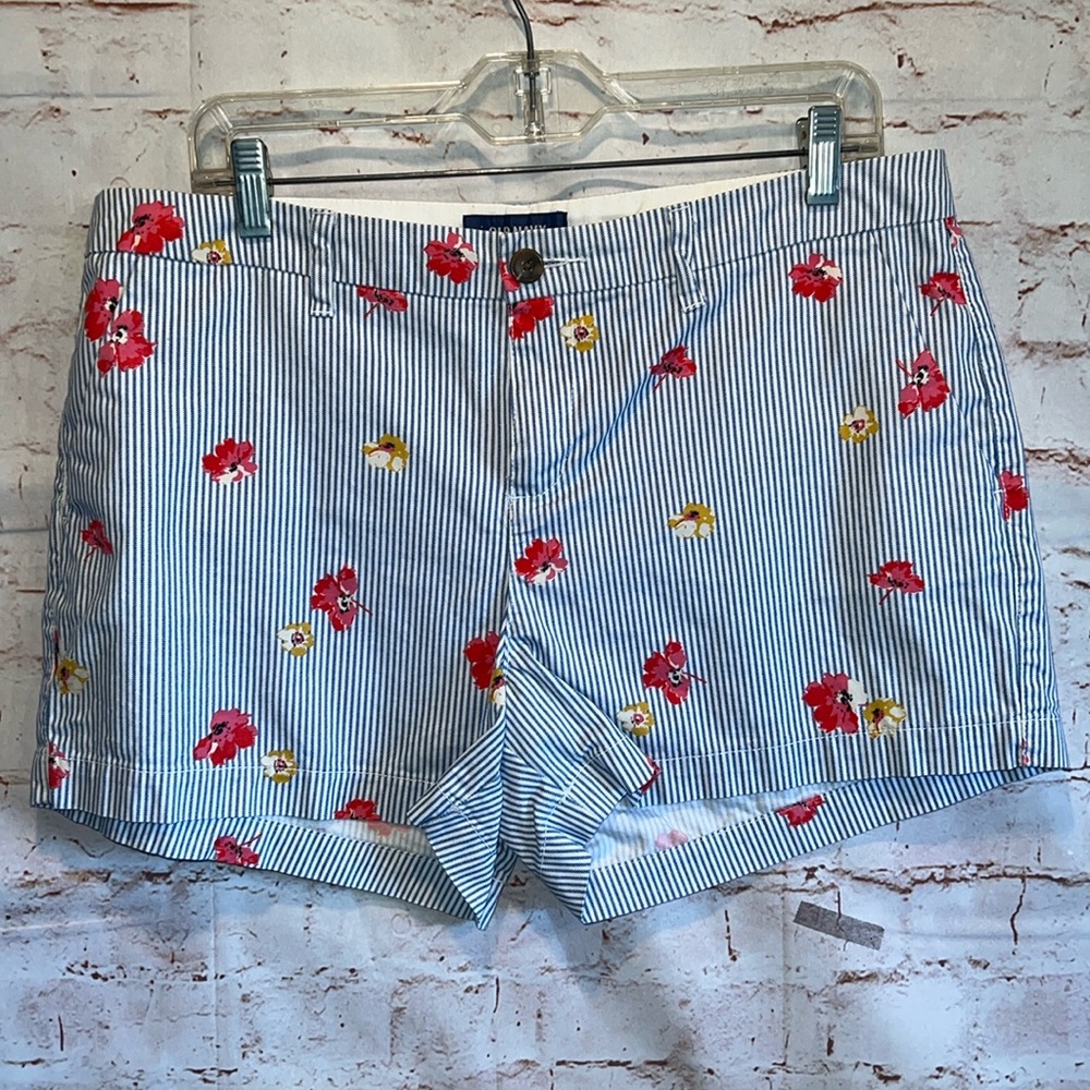 Old Navy Short Womens 12 Striped Floral Red Yellow Summer Casual Cotton flat